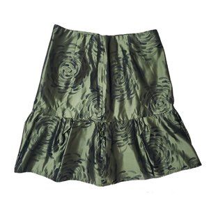 Virginia Taylor Green Swirl Satin Ruffled Hem Skirt Made in USA SZ 8 NWT
